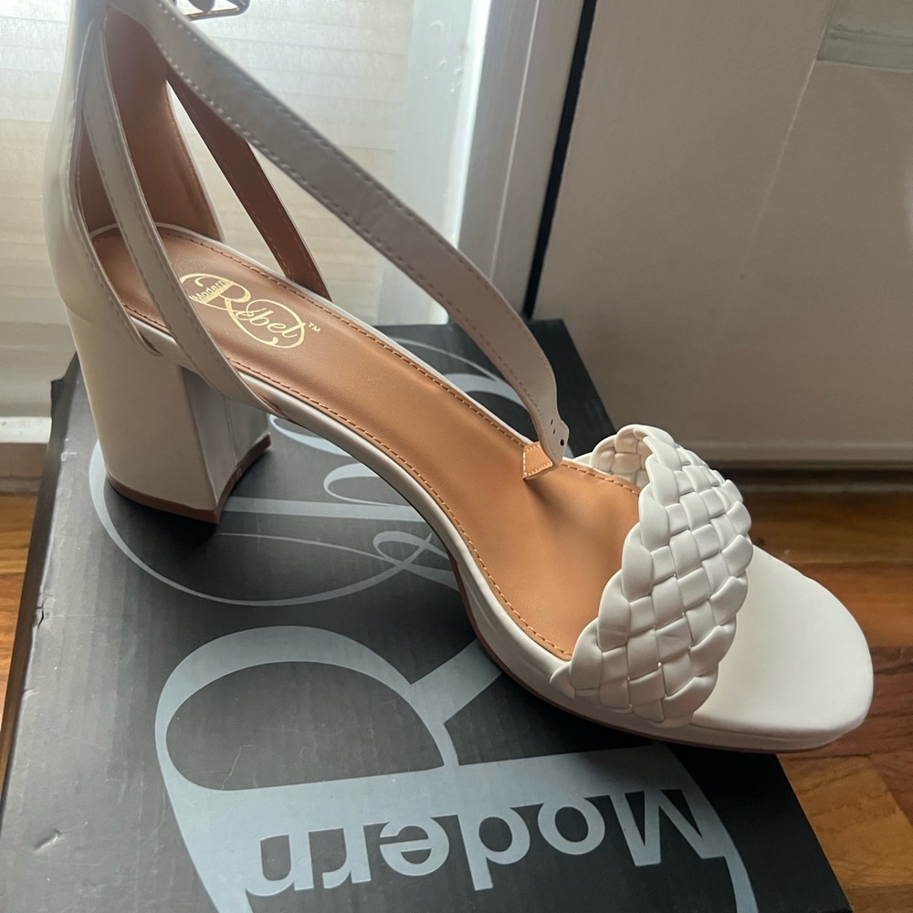 rebels Women's White Braided Strap Heels